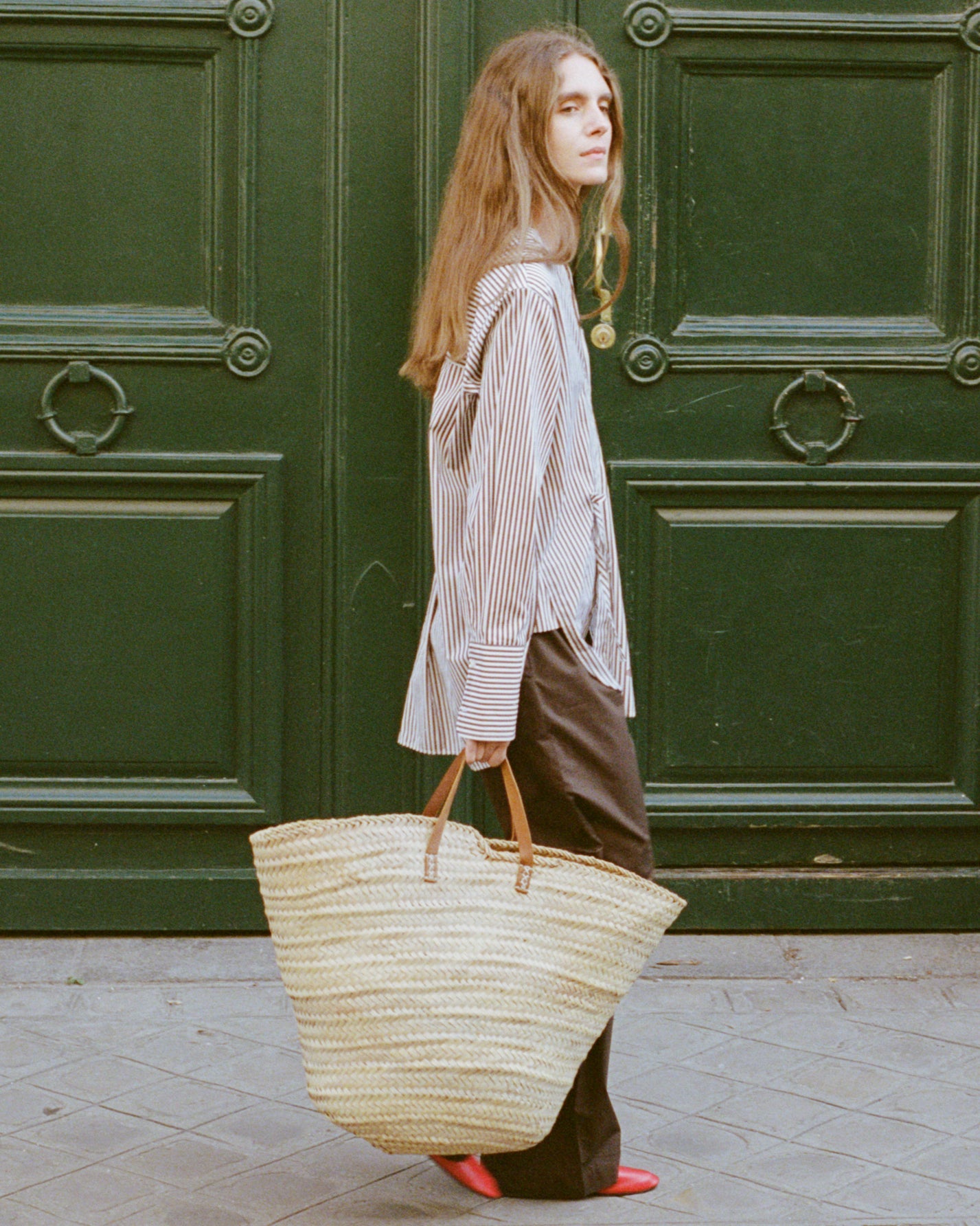 Kimono shirt in poplin Cappuccino stripe EASY IRON