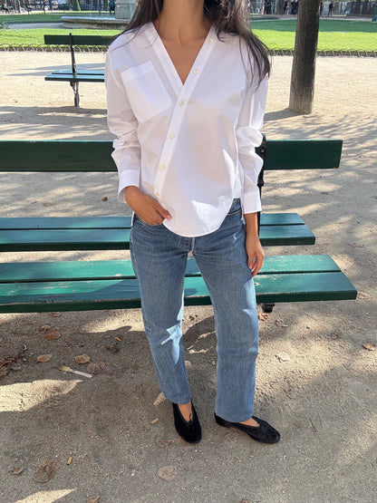 Signature asymmetrical compact cotton shirt White EASY IRON