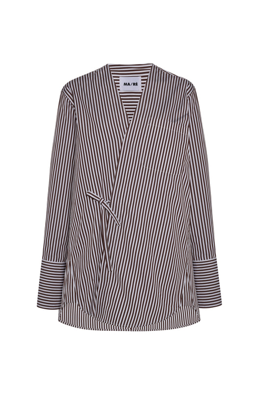 Kimono shirt in poplin Cappuccino stripe  EASY IRON