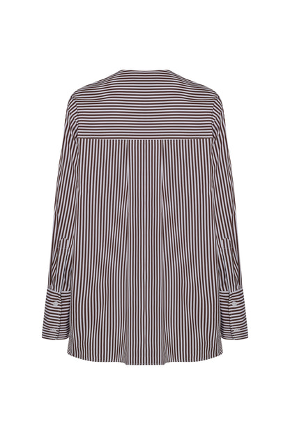 Kimono shirt in poplin Cappuccino stripe  EASY IRON