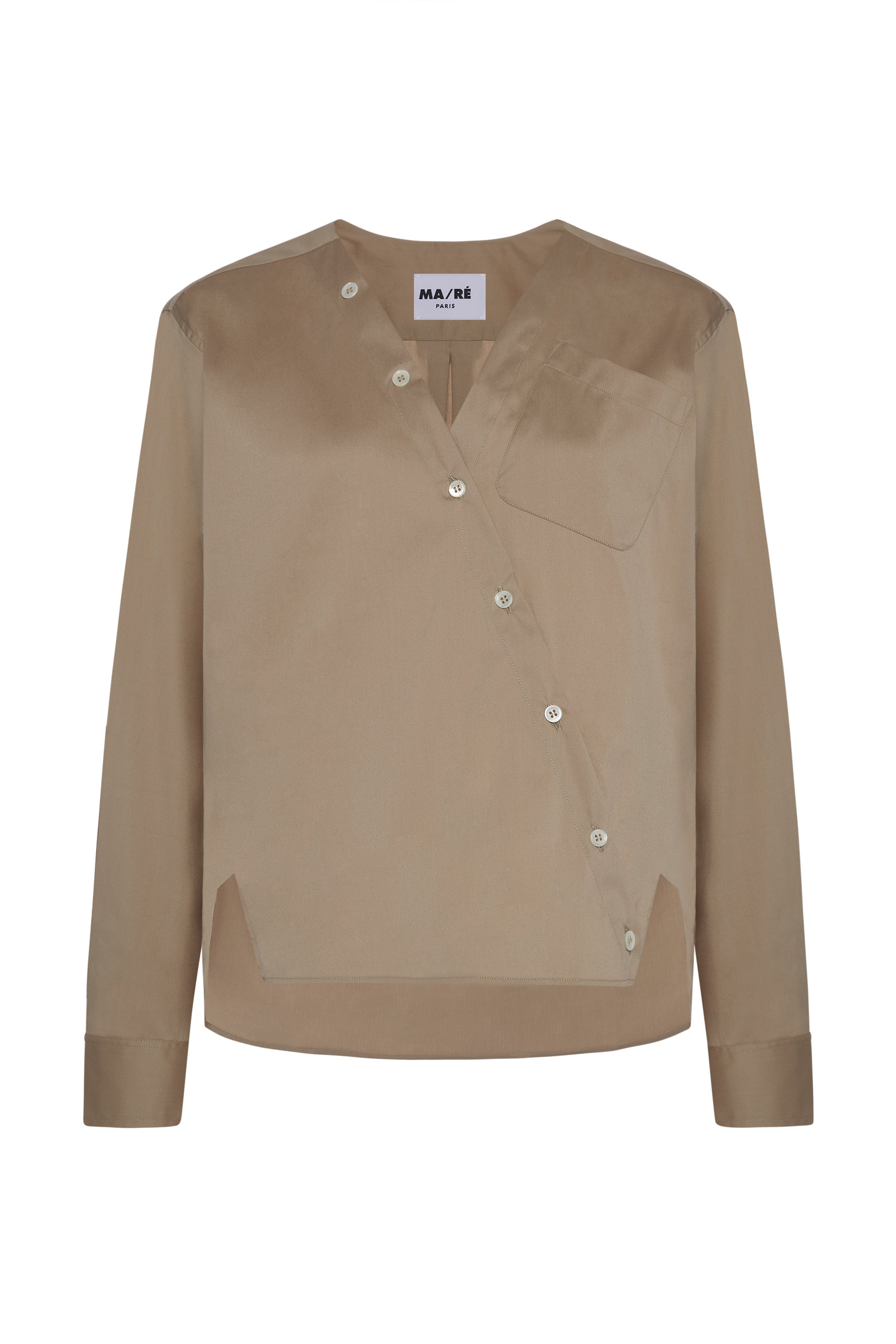Signature asymmetrical light cotton shirt Sand