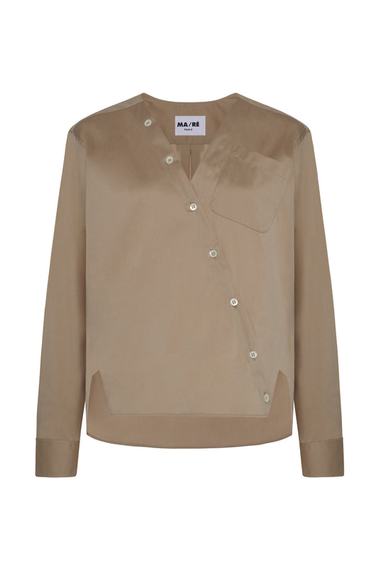 Signature asymmetrical light cotton shirt Sand