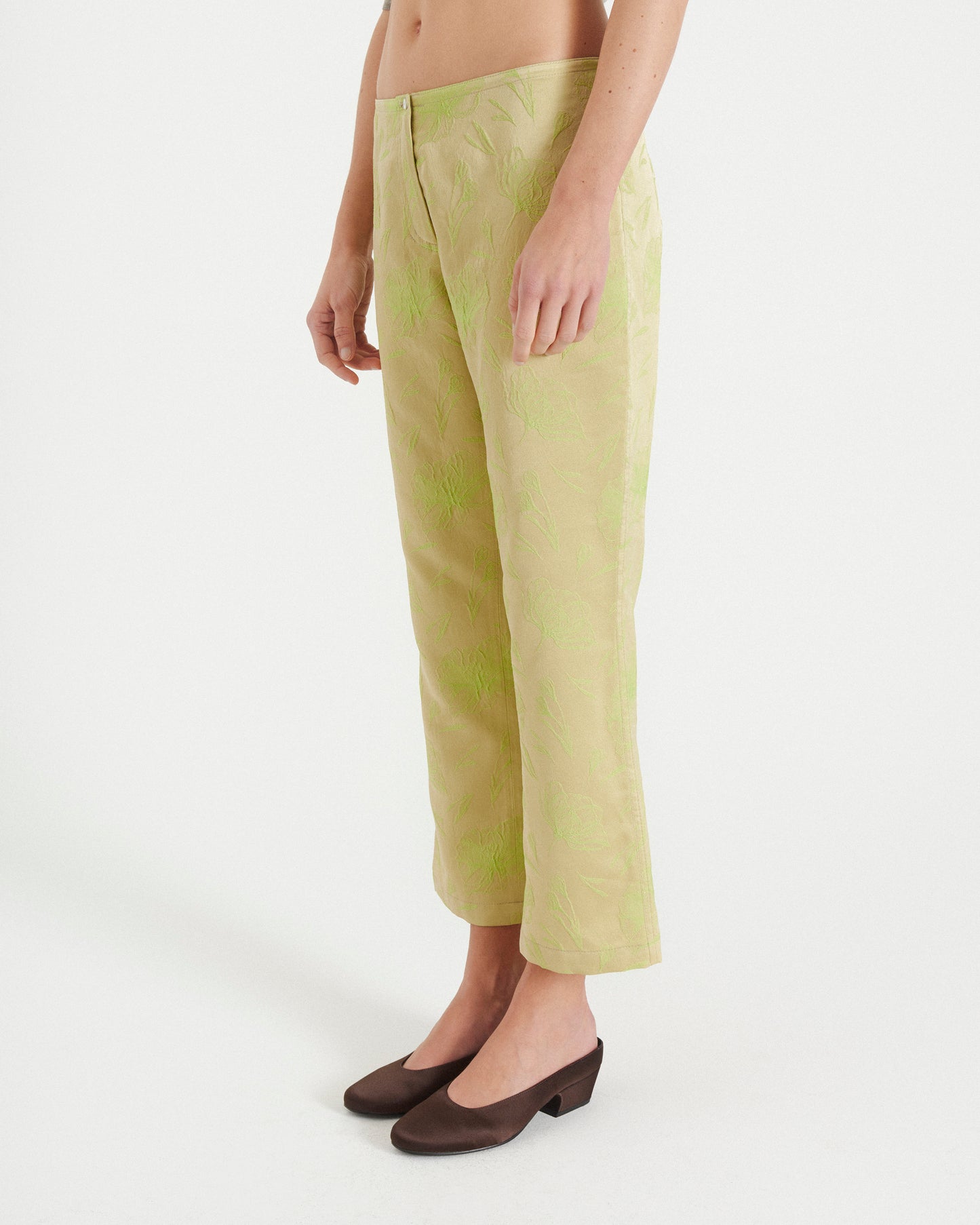 Floral Jacquard Cropped Trousers