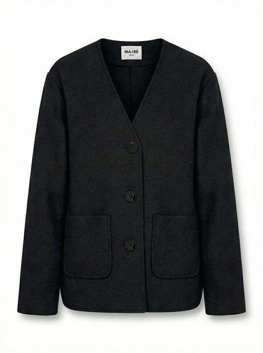 Cardi-jacket in black felted Wool
